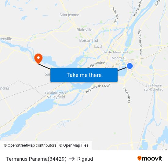 Terminus Panama to Rigaud map