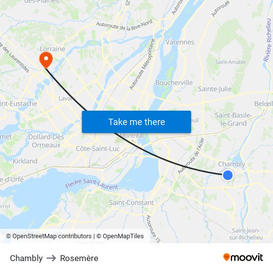 Chambly to Rosemère map