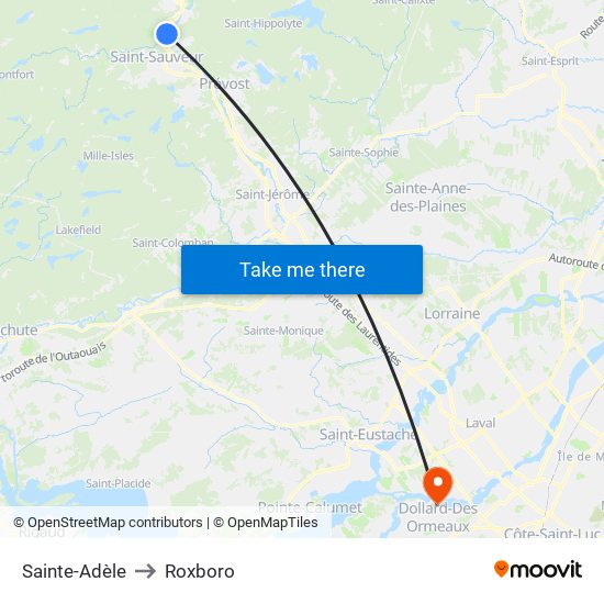 Sainte-Adèle to Roxboro map