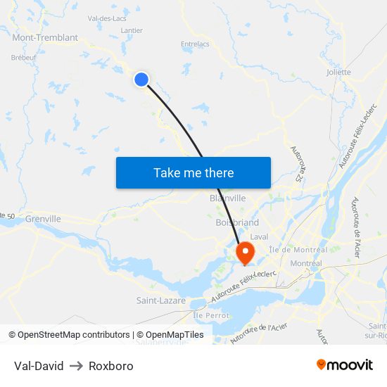 Val-David to Roxboro map