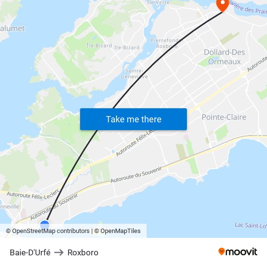 Baie-D'Urfé to Roxboro map