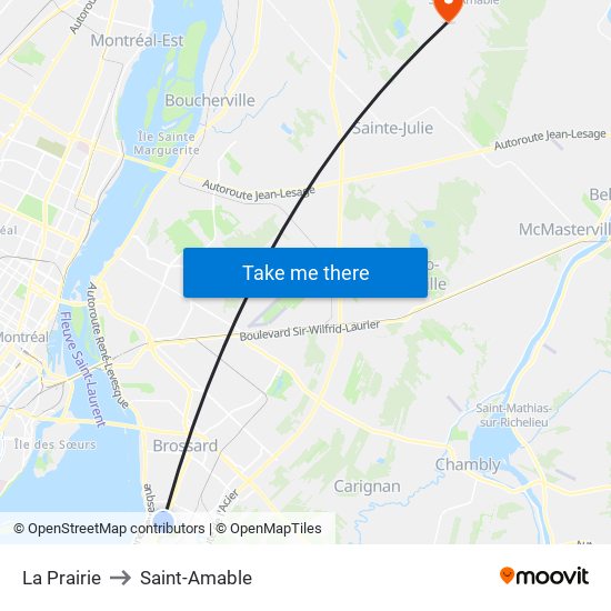 La Prairie to Saint-Amable map