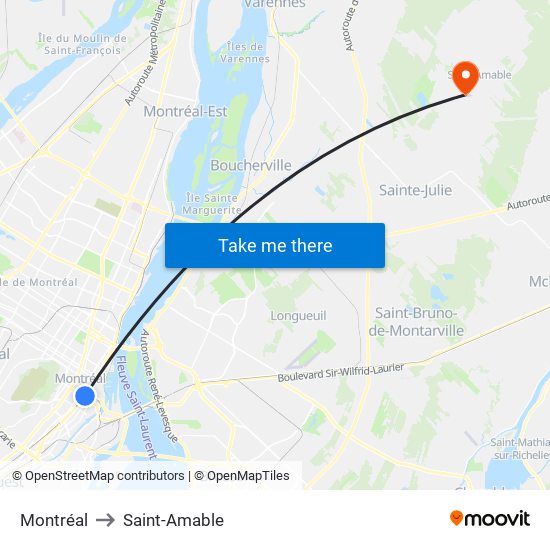 Montréal to Saint-Amable map