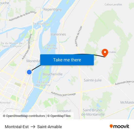 Montréal-Est to Saint-Amable map