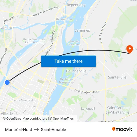 Montréal-Nord to Saint-Amable map