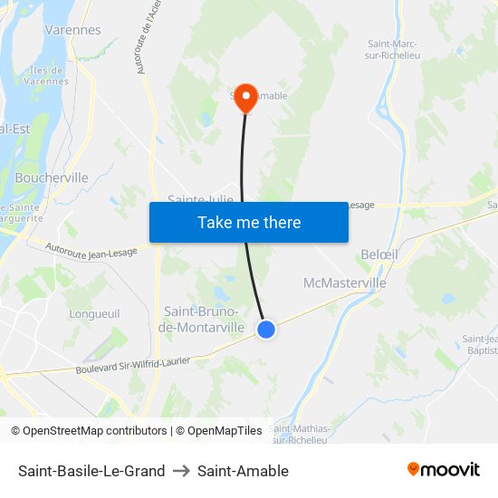 Saint-Basile-Le-Grand to Saint-Amable map