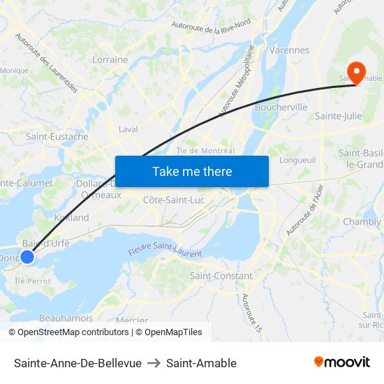 Sainte-Anne-De-Bellevue to Saint-Amable map