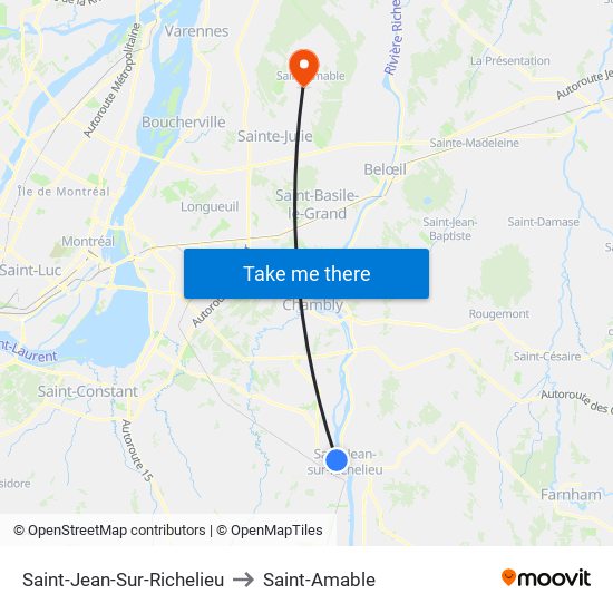 Saint-Jean-Sur-Richelieu to Saint-Amable map