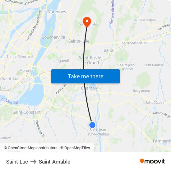 Saint-Luc to Saint-Amable map
