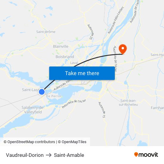 Vaudreuil-Dorion to Saint-Amable map