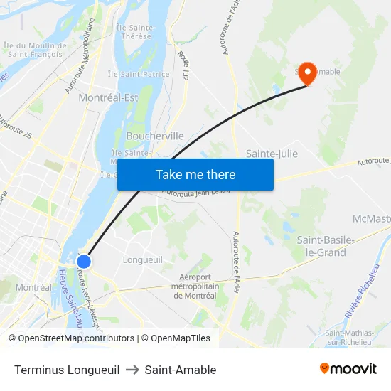 Terminus Longueuil to Saint-Amable map