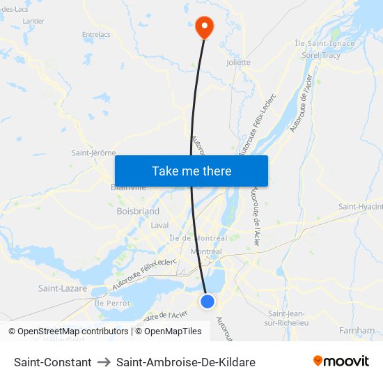 Saint-Constant to Saint-Ambroise-De-Kildare map