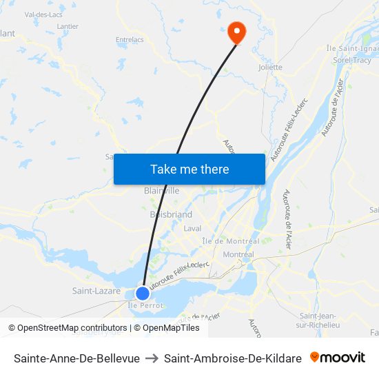 Sainte-Anne-De-Bellevue to Saint-Ambroise-De-Kildare map