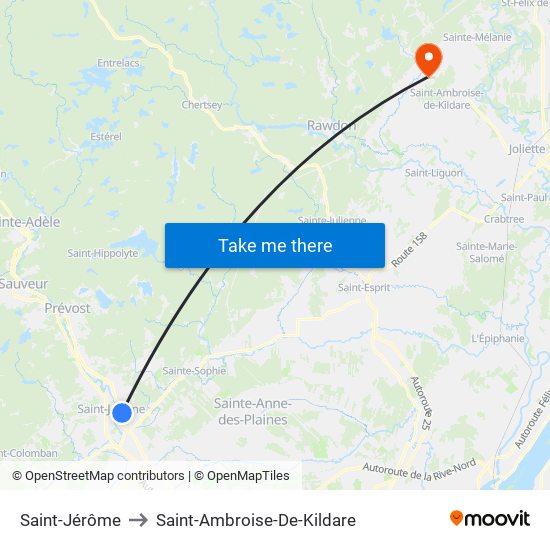 Saint-Jérôme to Saint-Ambroise-De-Kildare map