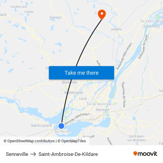 Senneville to Saint-Ambroise-De-Kildare map