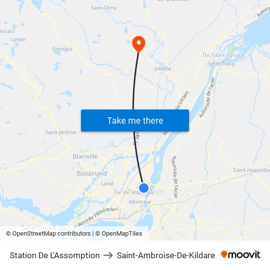 Station De L'Assomption to Saint-Ambroise-De-Kildare map