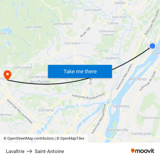 Lavaltrie to Saint-Antoine map