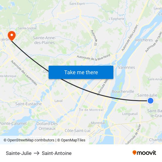 Sainte-Julie to Saint-Antoine map