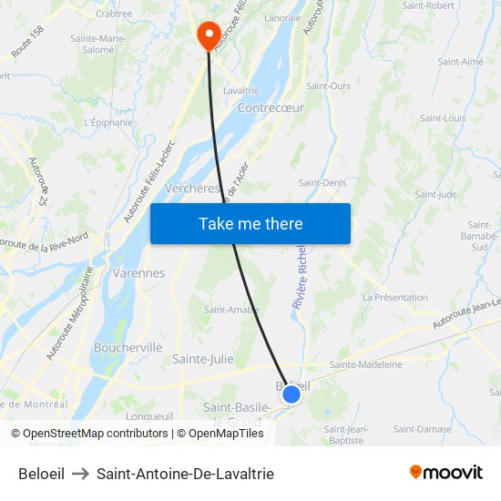 Beloeil to Saint-Antoine-De-Lavaltrie map