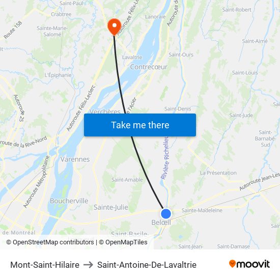 Mont-Saint-Hilaire to Saint-Antoine-De-Lavaltrie map