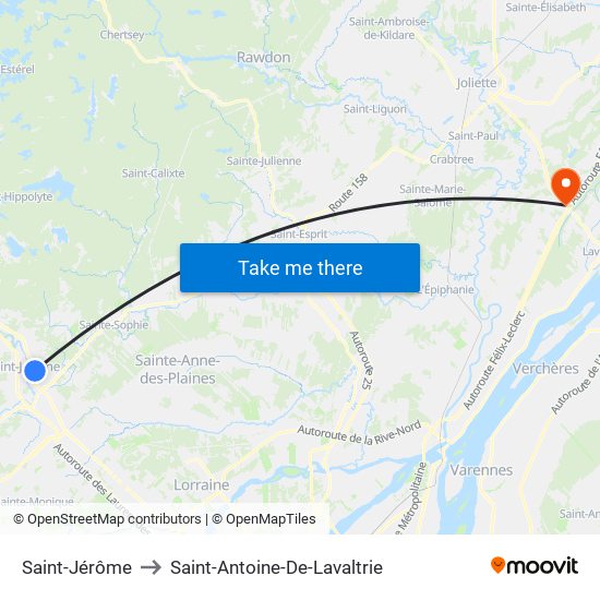 Saint-Jérôme to Saint-Antoine-De-Lavaltrie map