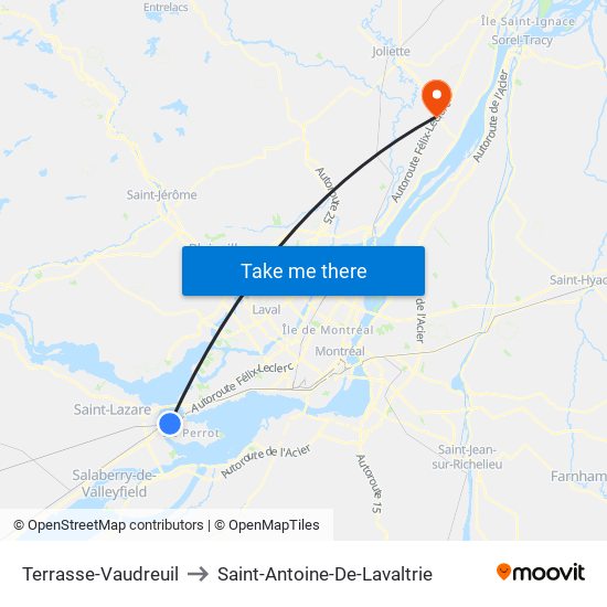 Terrasse-Vaudreuil to Saint-Antoine-De-Lavaltrie map