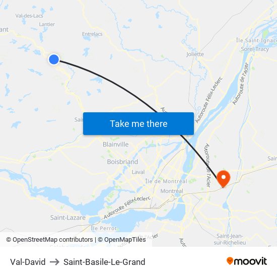 Val-David to Saint-Basile-Le-Grand map