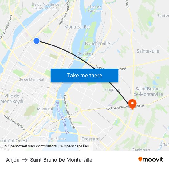 Anjou to Saint-Bruno-De-Montarville map