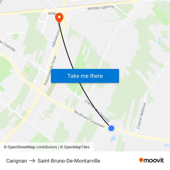 Carignan to Saint-Bruno-De-Montarville map