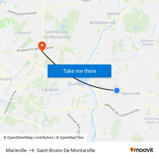 Marieville to Saint-Bruno-De-Montarville map