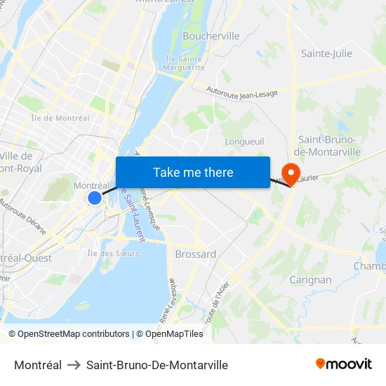 Montréal to Saint-Bruno-De-Montarville map