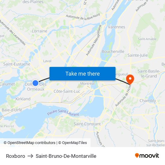 Roxboro to Saint-Bruno-De-Montarville map