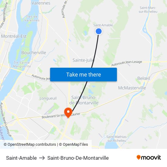 Saint-Amable to Saint-Bruno-De-Montarville map