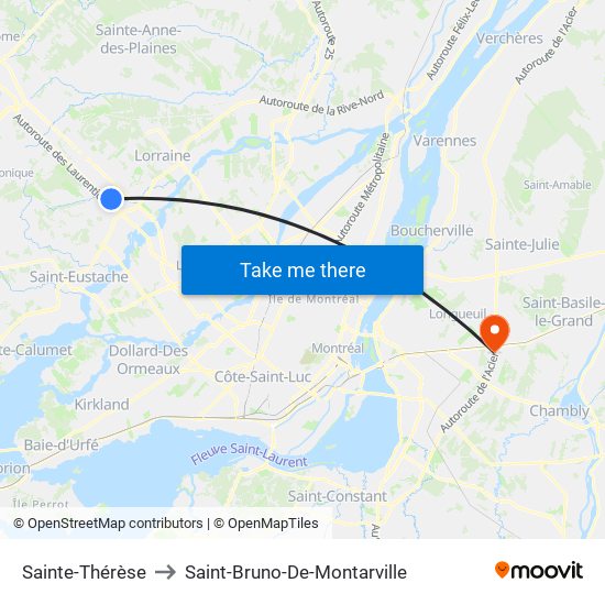 Sainte-Thérèse to Saint-Bruno-De-Montarville map