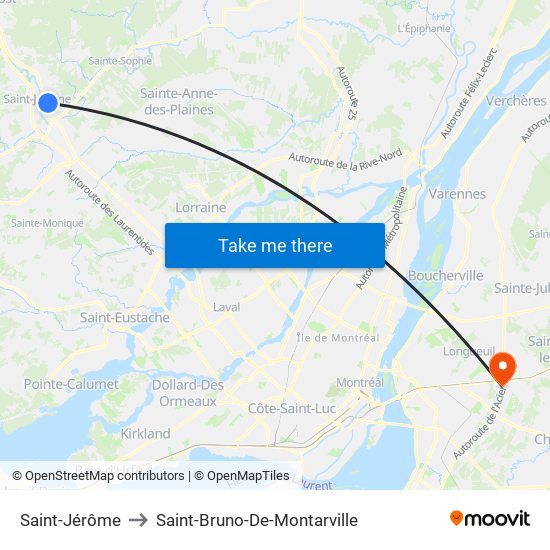 Saint-Jérôme to Saint-Bruno-De-Montarville map