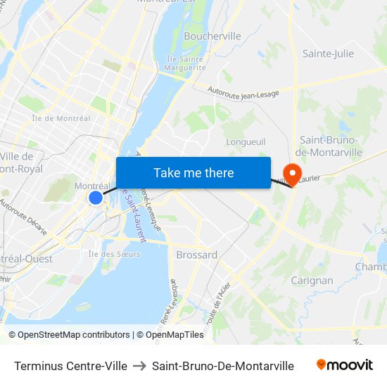 Terminus Centre-Ville to Saint-Bruno-De-Montarville map