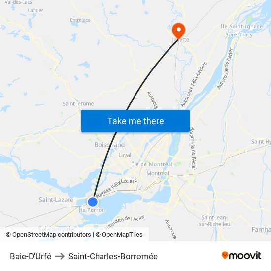 Baie-D'Urfé to Saint-Charles-Borromée map