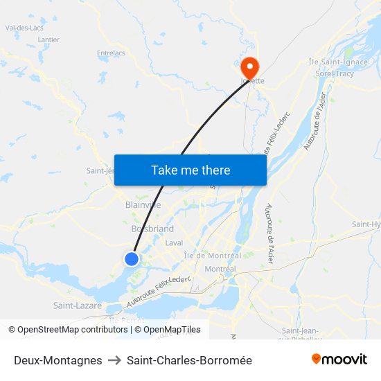 Deux-Montagnes to Saint-Charles-Borromée map