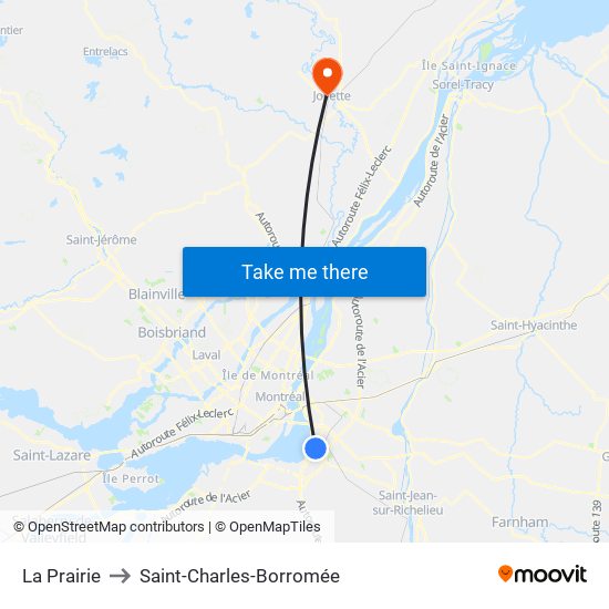 La Prairie to Saint-Charles-Borromée map