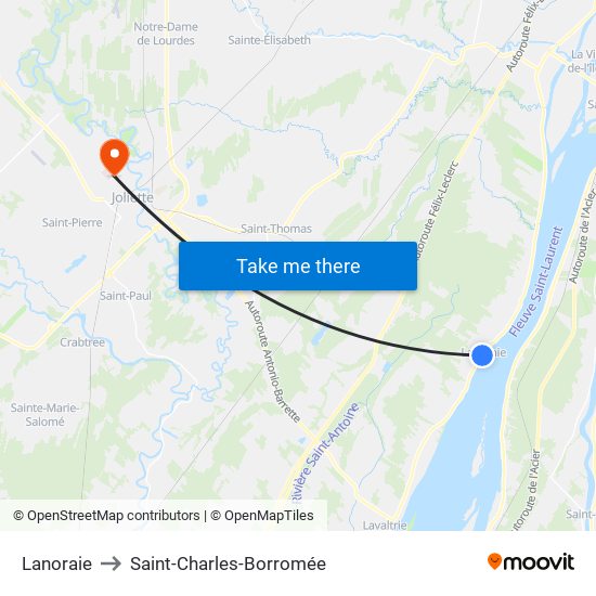 Lanoraie to Saint-Charles-Borromée map