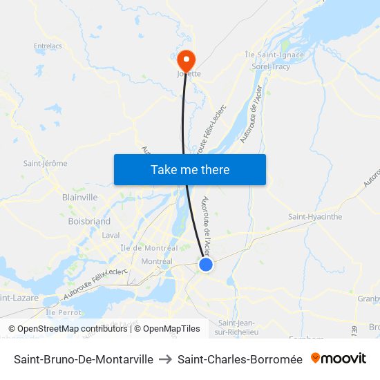 Saint-Bruno-De-Montarville to Saint-Charles-Borromée map