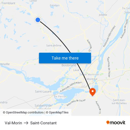 Val-Morin to Saint-Constant map