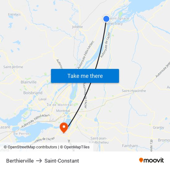 Berthierville to Saint-Constant map