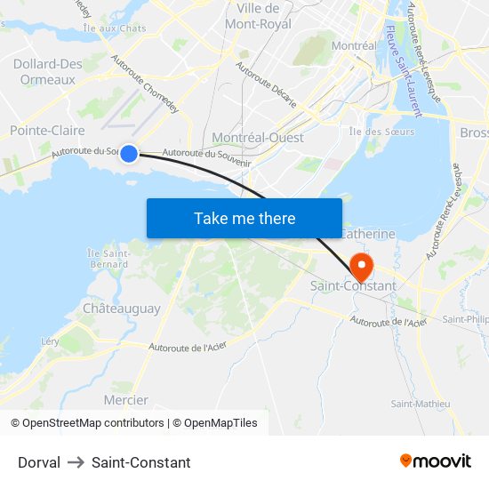 Dorval to Saint-Constant map