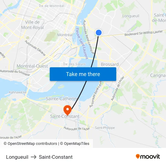 Longueuil to Saint-Constant map