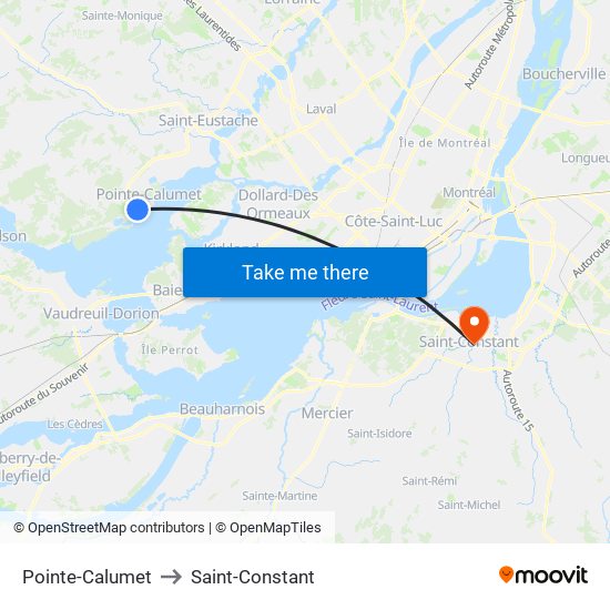 Pointe-Calumet to Saint-Constant map