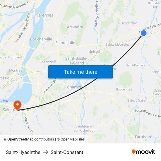 Saint-Hyacinthe to Saint-Constant map