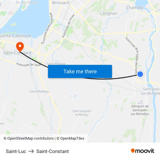 Saint-Luc to Saint-Constant map