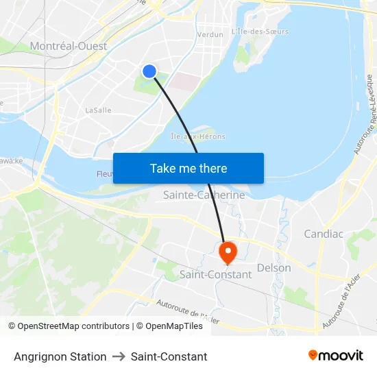 Angrignon Station to Saint-Constant map