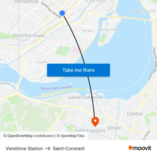 Vendôme Station to Saint-Constant map